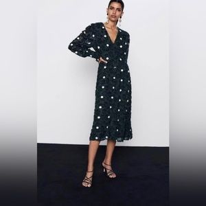 Zara Dark green polka dot dress. Elegant and chic!